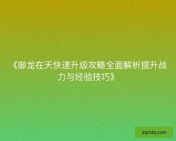 《御龙在天快速升级攻略全面解析提升战力与经验技巧》