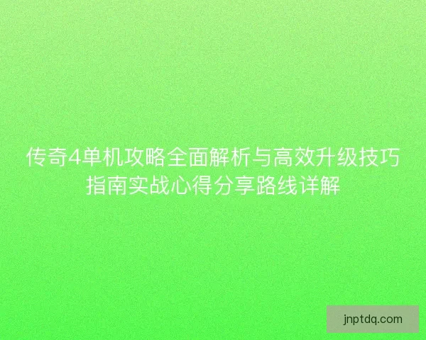 传奇4单机攻略全面解析与高效升级技巧指南实战心得分享路线详解